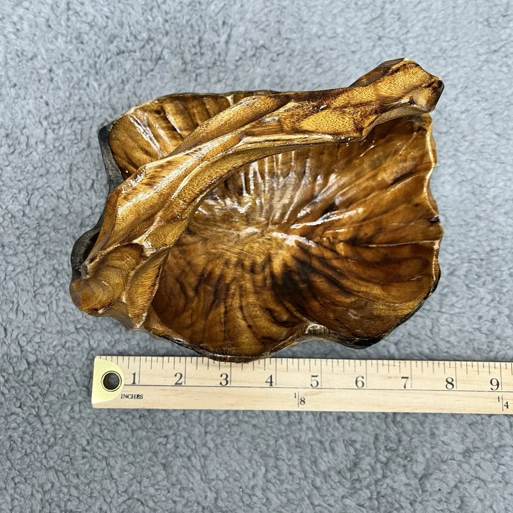Hand Carved Burl Wood Basket Rustic Folk Art with Handle‎